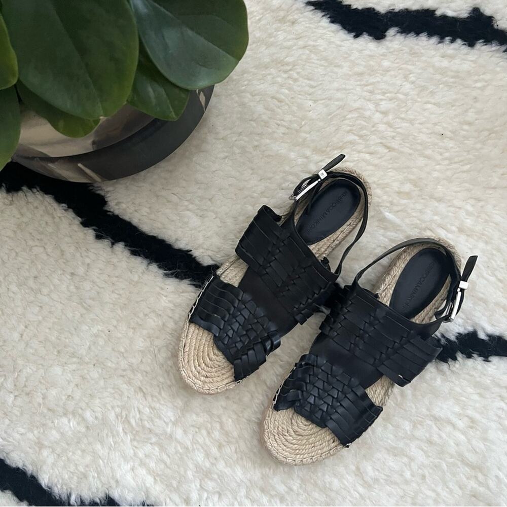 Rebecca Minkoff Black Woven Leather Espadrille Sandals